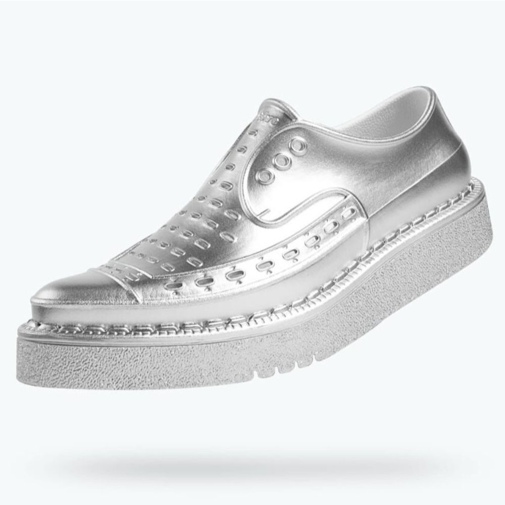 George Cox Native Diano Metallic Silver Platform Slip On I'm Lite Shoes Size 7